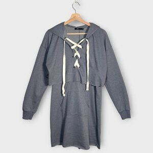 Fate Hoodie Dress MEDIUM Gray Raw Hem Athleisure